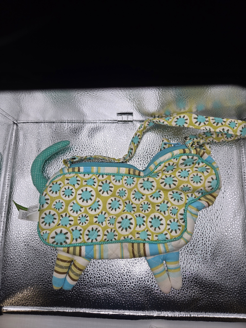 Sassy Pet Saks Whimsical Quilted Cat Crossbody Bag in Lime & Teal - Picture 2 of 8